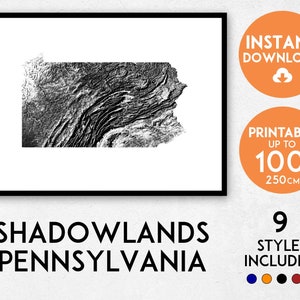 Shadowlands Pennsylvania map print, Pennsylvania print, USA map, Pennsylvania poster, Pennsylvania wall art, Map of Pennsylvania, PA map