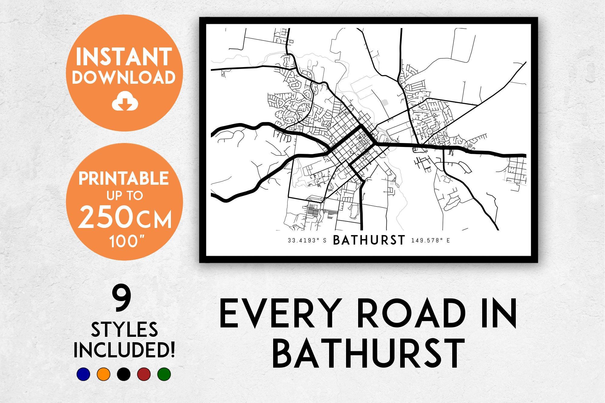 Bathurst Map Print Printable Bathurst Map Art Bathurst Etsy Australia
