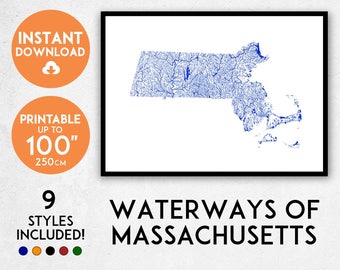 Massachusetts map print, Printable Massachusetts map art, Massachusetts print, USA map print, Massachusetts art, Massachusetts poster