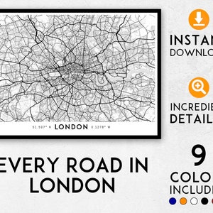 Impresión de mapa de Londres, impresión de Londres, mapa de la ciudad de Londres, mapa del Reino Unido, póster de Londres, arte mural de Londres, mapa de Londres, impresión artística de Londres, póster de mapa de Londres