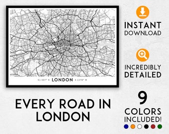 Impresión de mapa de Londres, impresión de Londres, mapa de la ciudad de Londres, mapa del Reino Unido, póster de Londres, arte mural de Londres, mapa de Londres, impresión artística de Londres, póster de mapa de Londres