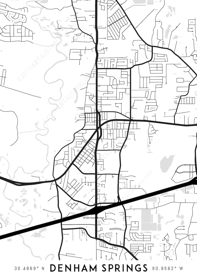 Denham Springs Map Print Printable Denham Springs Map Art Etsy