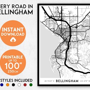 Kaartkunst Every Road in Bellingham | Afdrukbare Bellingham-kaartafdruk, Bellingham-afdruk, Bellingham-poster, Bellingham-kunst, Bellingham-muurkunst