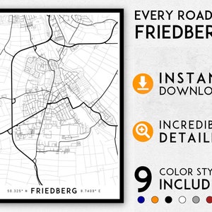 Friedberg map print, Friedberg print, Friedberg city map, Friedberg poster, Friedberg wall art, Map of Friedberg, Friedberg art print