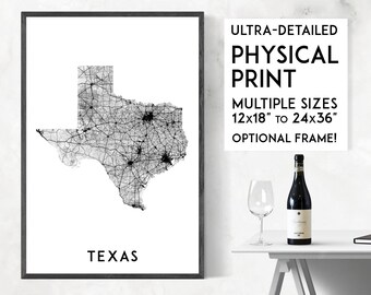 Roads of Texas map poster, Texas print, Texas map print, Texas poster, Texas wall art, Texas art print, Map of Texas, Texas state map