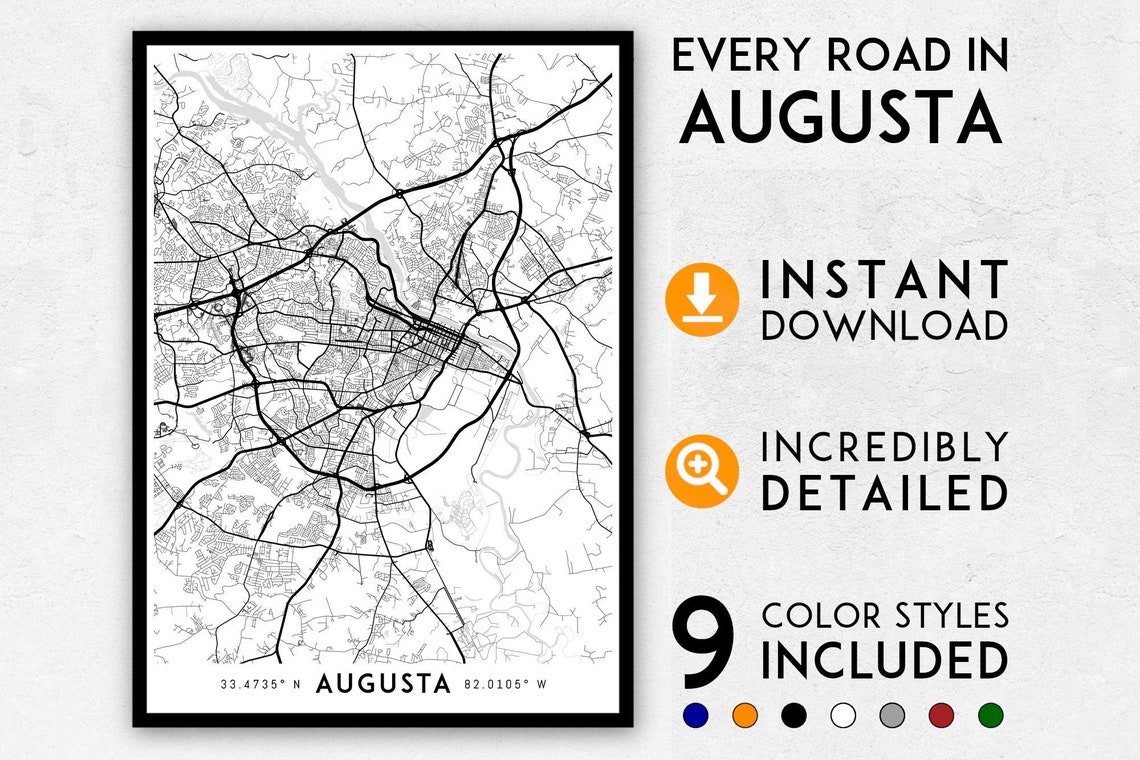 Augusta map print Augusta print Georgia map Augusta city - Etsy México