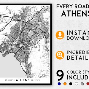 Athen Karte Druck, Athen Print, Athen Stadtplan, Griechenland Karte, Griechenland Print, Athen Poster, Athen Wandkunst, Karte von Athen, Athen Kunstdruck