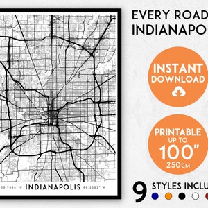 Indianapolis City Map Art Print: Detailed Indiana Poster (Digital Download)