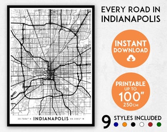 Impresión artística del mapa de la ciudad de Indianápolis: póster detallado de Indiana (descarga digital)