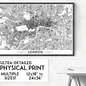 Buildings of London print | Physical London map print, London wall art, London art, London map art, London poster, London gift, England map
