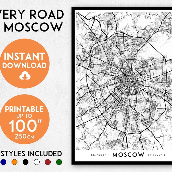 Moscow map print, Printable Moscow map art, Moscow print, Russia map, Moscow art, Moscow poster, Moscow wall art, Moscow gift, Map of Moscow