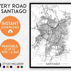 Santiago map print, Printable Santiago map art, Santiago print, Chile map, Santiago art, Santiago poster, Santiago wall art, Santiago gift