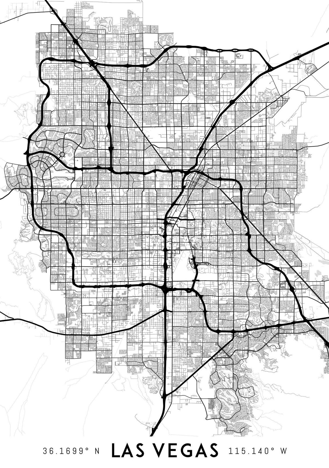 Las Vegas Map Print Printable Las Vegas Map Art Las Vegas - Etsy
