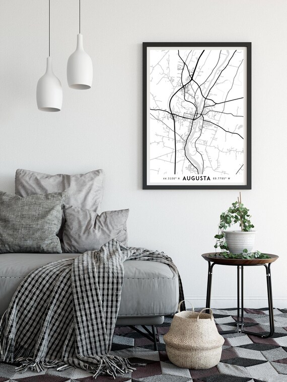 Augusta Maine Map Print Augusta Map Maine Map Maine Print Etsy