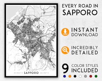 Sapporo City Map Print: Detailed Hokkaido Wall Art (Digital Download)