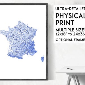 Flüsse von Frankreich drucken | Physische Frankreich Karte, Frankreich Poster, Frankreich Karte, Frankreich Karte Kunst, Frankreich Wandkunst, Frankreich Geschenk, Karte von Frankreich