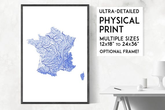 France Rivers Map Print: Physical Wall Art Poster