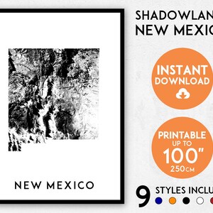 Impresión de mapa de Shadowlands, Nuevo México, impresión de Nuevo México, regalo de Nuevo México, mapa de EE. UU., póster de Nuevo México, arte mural de Nuevo México, mapa de Nuevo México
