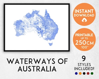 Australia Rivers Map Art Print: Detailed Waterways (Digital Download)