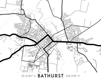 Map Of Bathurst Area Bathurst Map Print Printable Bathurst Map Art Bathurst | Etsy Ireland