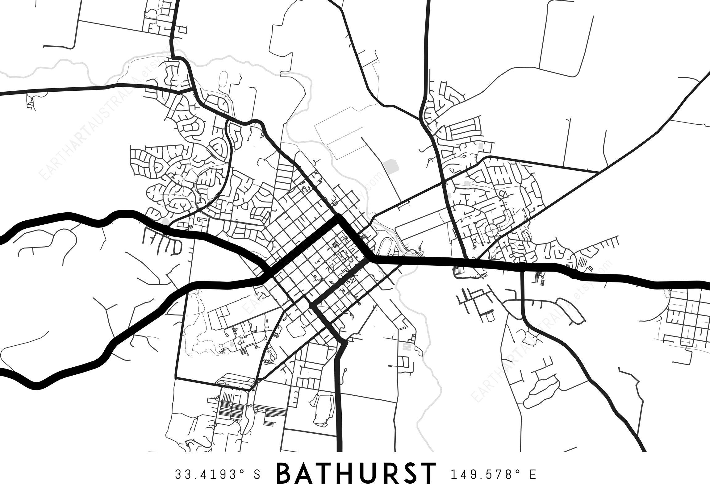 Bathurst Map Print Printable Bathurst Map Art Bathurst Etsy Australia