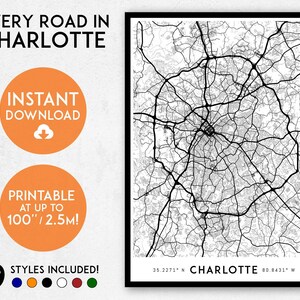 Charlotte, North Carolina Map Print: Detailed City Art (Digital Download)
