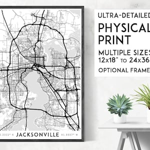 Every Road in Jacksonville-print | Fysieke kaart van Jacksonville, poster van Jacksonville, kaart van Florida, kunst van Jacksonville, kunst van Jacksonville, kaart van Jacksonville