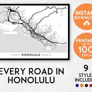 Honolulu map print, Honolulu print, Honolulu city map, Hawaii map, Honolulu poster, Honolulu wall art, Map of Honolulu, Honolulu art print