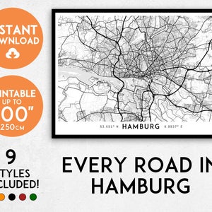 Hamburg kaartprint, afdrukbare Hamburg print, Hamburg kaartkunst, Duitsland print, Hamburg stadsplattegrond, Hamburg poster, Hamburg kunst aan de muur, Hamburg cadeau