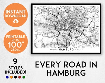 Hamburg map print, Printable Hamburg print, Hamburg map art, Germany print, Hamburg city map, Hamburg poster, Hamburg wall art, Hamburg gift