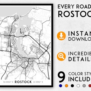 Rostock City Map Art Print: Detailed Germany Wall Art (Digital Download)