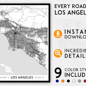 Los Angeles Karte Druck, LA Karte, LA Druck, Los Angeles Druck, Los Angeles Stadtplan, Los Angeles Poster, Los Angeles Wandkunst, Karte von LA