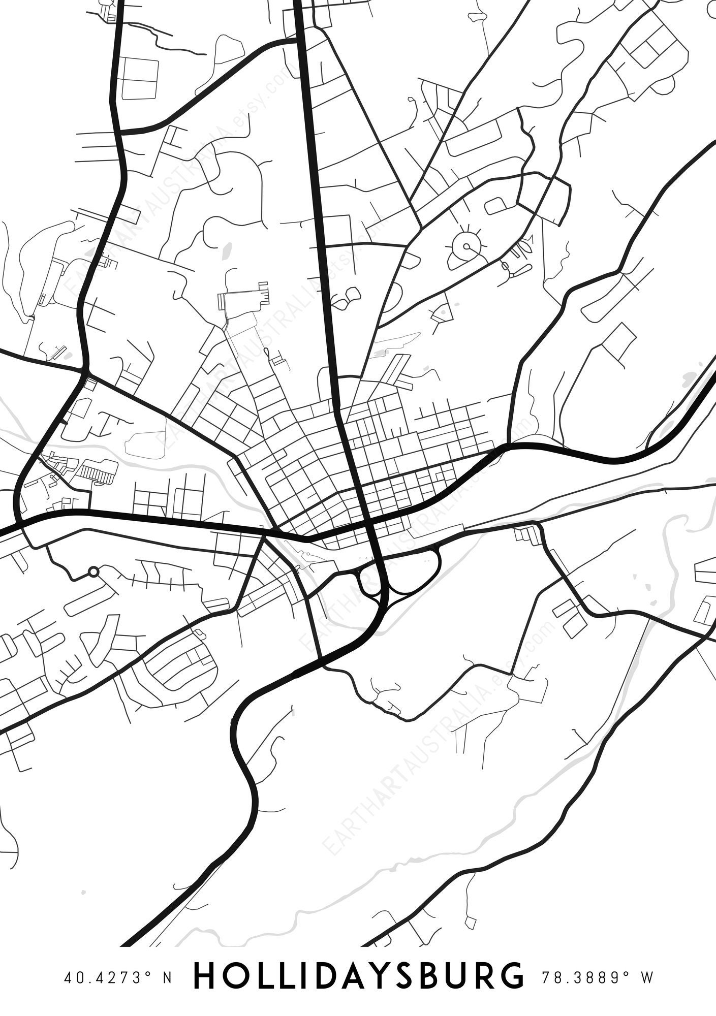 Hollidaysburg Map Print Hollidaysburg Print Pennsylvania Etsy