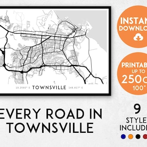 Townsville map print, Townsville print, Townsville city map, Townsville poster, Townsville wall art, Map of Townsville, Queensland map