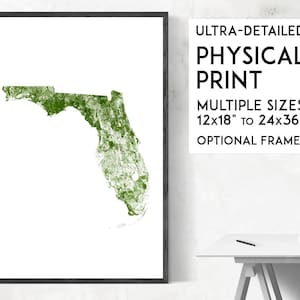 Posterprint Bossen van Florida | Fysieke kaart van Florida, afdrukken van Florida, kaart van de VS, kunst van de VS, kunst van de kaart van Florida, kunst aan de muur van Florida