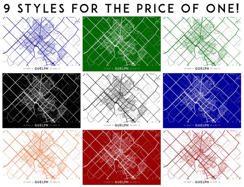 Guelph Map Print Printable Guelph Map Art Guelph Print Etsy Canada