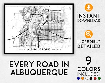 Albuquerque New Mexico Map Print: Detailed City Wall Art (Digital Download)