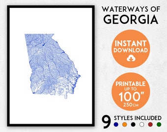 Georgia Map Print: Rivers and Waterways Art (Digital Download)