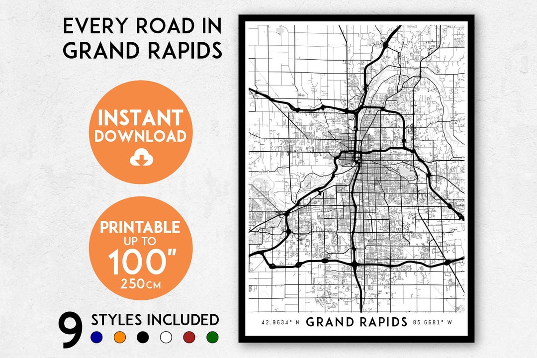 Grand Rapids Map Print, Grand Rapids Print, Grand Rapids City Map, Michigan Map, Grand Rapids