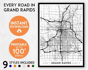 Grand Rapids map print, Grand Rapids print, Grand Rapids city map, Michigan map, Grand Rapids poster, Grand Rapids wall art, Michigan print