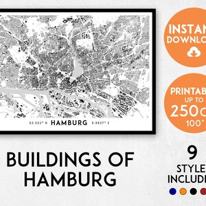Kaart van Hamburg afdrukken, afdrukken van Hamburg, stadskaart van Hamburg, kaart van Duitsland, poster van Hamburg, kunst aan de muur Hamburg, kaart van Hamburg, kunstafdruk Hamburg