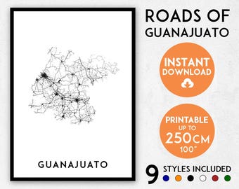 Guanajuato map print, Guanajuato print, Guanajuato city map, Mexico map print, Guanajuato poster, Guanajuato wall art, Map of Guanajuato