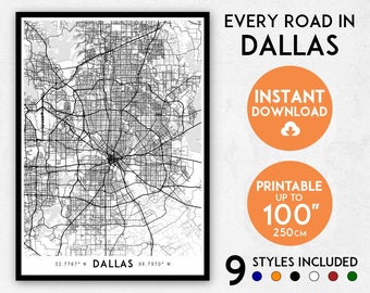 Dallas map print, Dallas print, Dallas city map, Texas map, Dallas poster, Dallas wall art, Map of Dallas, Dallas art print, Texas print