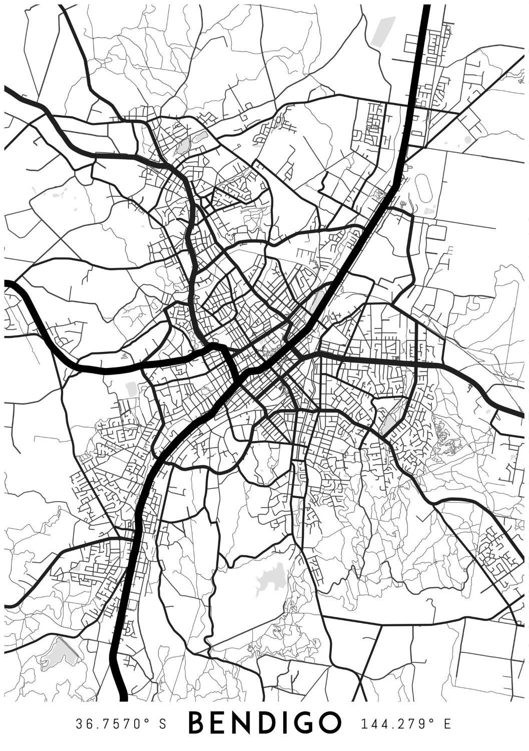 Bendigo map print Bendigo print Bendigo city map Victoria Etsy