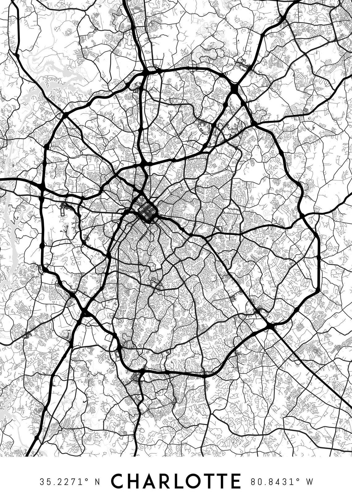 Charlotte Map Print Printable Charlotte Map Art Charlotte - Etsy