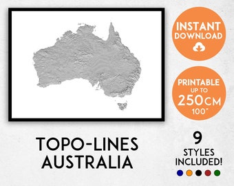 Topo-lines Australia map print, Australia print, Australia map, Australia poster, Australia wall art, Map of Australia, Australia gift