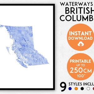 Impresión de mapa de Columbia Británica, impresión de Columbia Británica, mapa de BC, mapa de Canadá, impresión de Canadá, póster de Columbia Británica, arte de pared de Columbia Británica