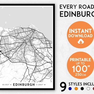 Impresión de mapa de Edimburgo, impresión de Edimburgo, mapa de la ciudad de Edimburgo, impresión de Escocia, póster de Edimburgo, arte mural de Edimburgo, mapa de Edimburgo de Escocia
