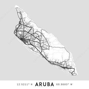 Aruba Map Print, Printable Oranjestad Map Art, Aruba Print, Aruba Art ...