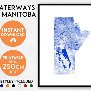 Impression de carte du Manitoba, art de la carte imprimable du Manitoba, impression du Manitoba, carte du Canada, art du Manitoba, affiche du Manitoba, art mural du Manitoba, carte de Winnipeg